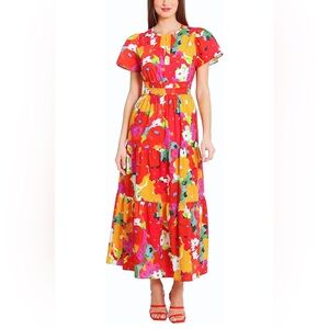 Maggy London NWOT❗️Bright Floral Midi/Maxi Dress in Red, Orange, Pink